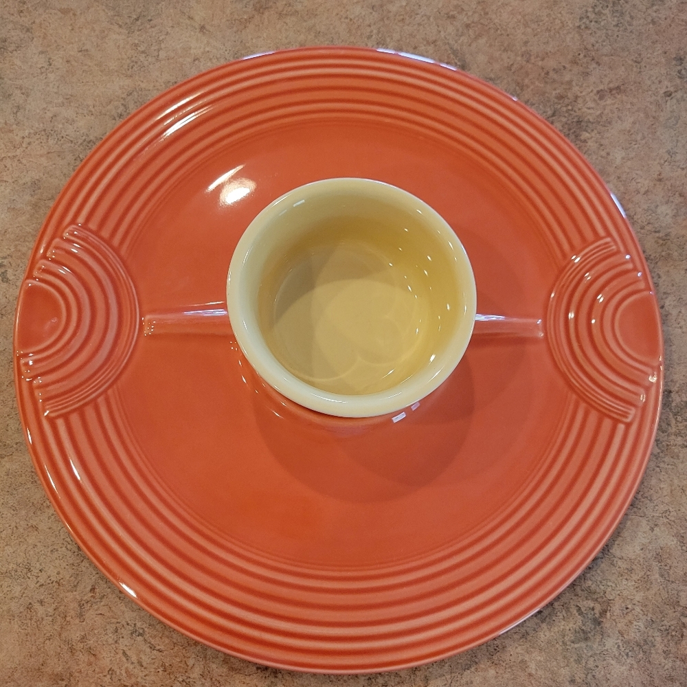 Fiesta Post 86 Hostess Tray ~ Chip & Dip Tray ~ Persimmon ~ Fiestaware ~ Retired - Picture 5 of 6